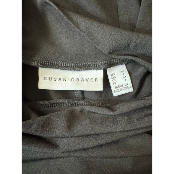 Susan Graver Liquid Knit Mock-Neck Elbow-Sleeve Dress Black Medium NWOT Flowy - Picture 10 of 11